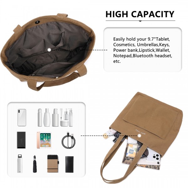 LH2319 - Miss Lulu Large Capacity Canvas Shopping Shoulder Bag - Brown