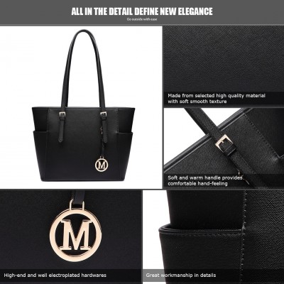 Miss Lulu Damen Handtasche Aus PU-Leder – Mittelgroß, Mit Umhängbarem Riemen, 24x19,5x10 Cm
