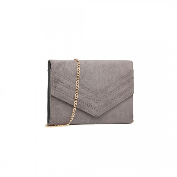 LP1963 - MISS LULU CHEVRON ENVELOPE CLUTCH BAG - GREY