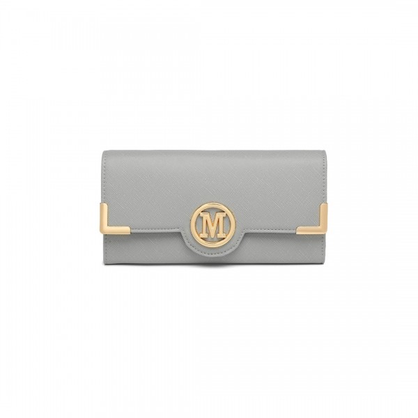 LP2022 - Miss Lulu Leather Look Classic Long Purse - Grey
