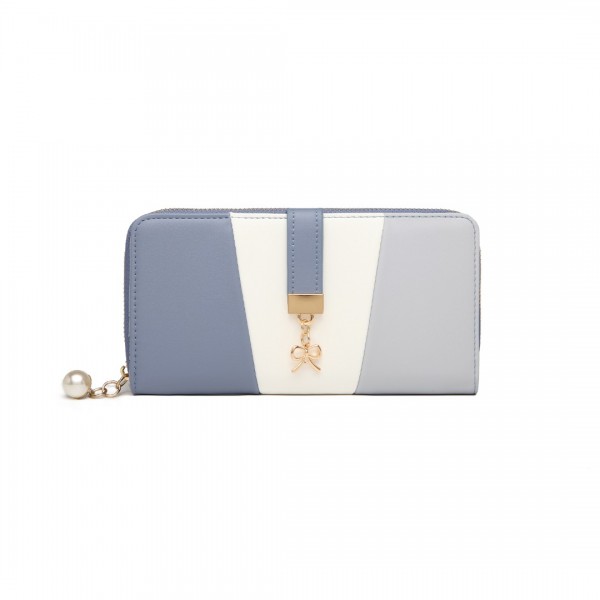 LP2030 - Miss Lulu Tri Colour Women's Leather Look Purse - Azure