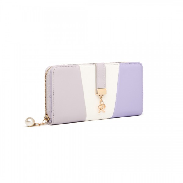 LP2030 - Miss Lulu Tri Colour Women's Leather Look Purse - Purple