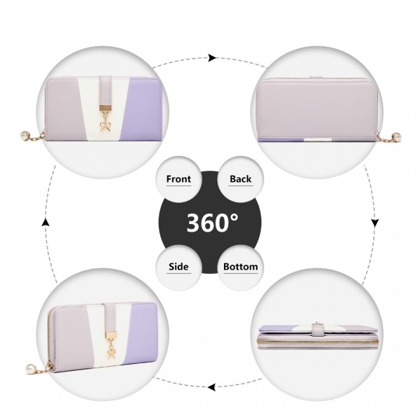 LP2030 - Miss Lulu Tri Colour Women's Leather Look Purse - Purple