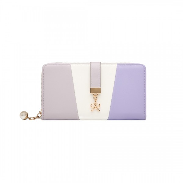 LP2030 - Miss Lulu Tri Colour Women's Leather Look Purse - Purple