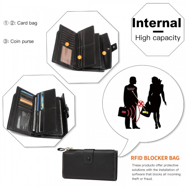 LP2104 - Miss Lulu Blokowanie RFID Elegancka torebka kopertówka - Czarny
