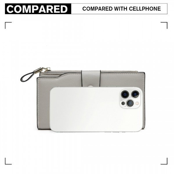 LP2104 - Miss Lulu RFID-Blocking Sleek Clutch Purse - Grey