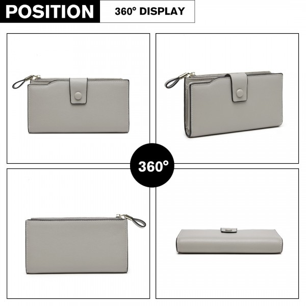 LP2104 - Miss Lulu RFID-Blocking Sleek Clutch Purse - Grey