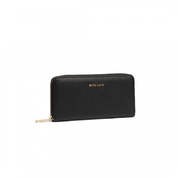 LP2108 - Miss Lulu Zip Closure Ladies Purse Wallet - Black