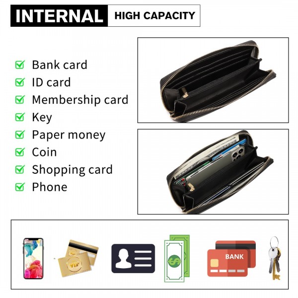 LP2108 - Miss Lulu Zip Closure Ladies Purse Wallet - Black