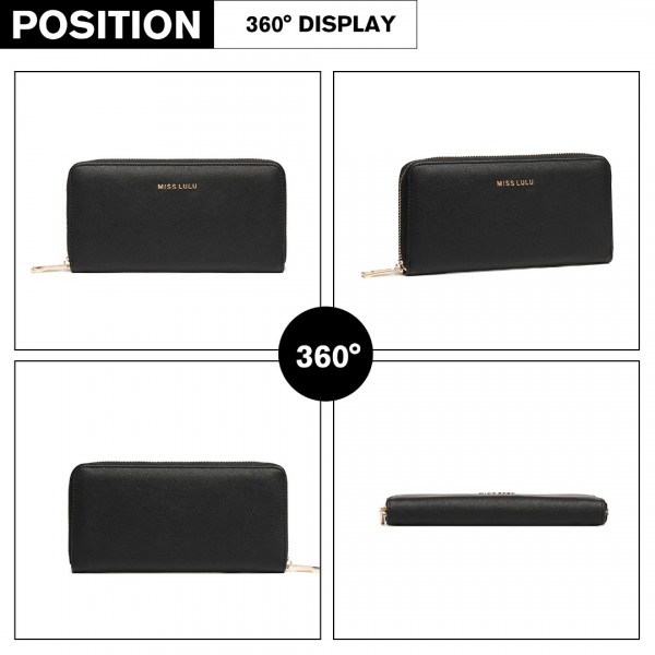 LP2108 - Miss Lulu Zip Closure Ladies Purse Wallet - Black