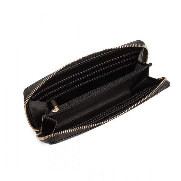 LP2108 - Miss Lulu Zip Closure Ladies Purse Wallet - Black