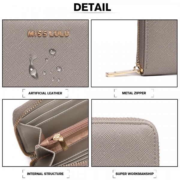 LP2108 - Miss Lulu Zip Closure Ladies Purse Wallet - Grey