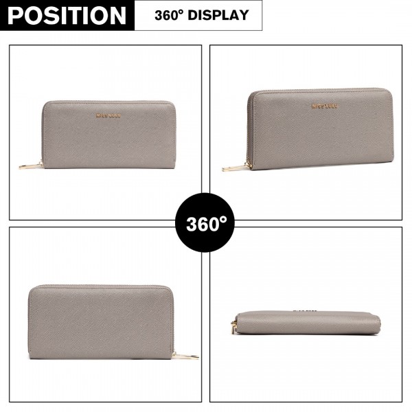 LP2108 - Miss Lulu Zip Closure Ladies Purse Wallet - Grey