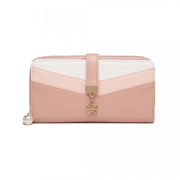 LP2215 - Miss Lulu Mixed Colour Women's Leather Look Clutch Purse - Pink