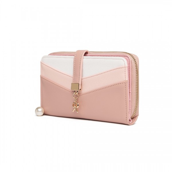 LP2215 - Miss Lulu Mixed Colour Women's Leather Look Clutch Purse - Pink
