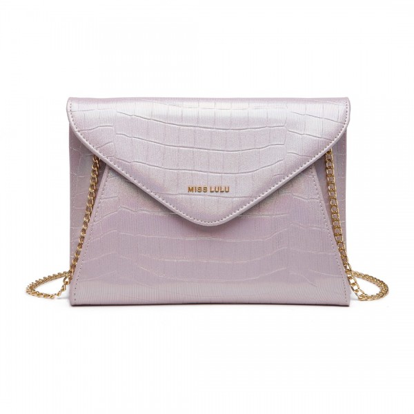 LP2223 - Miss Lulu Krokodil-Muster Klappe Unterarmtasche Leder Kette Abendtasche - Rosa