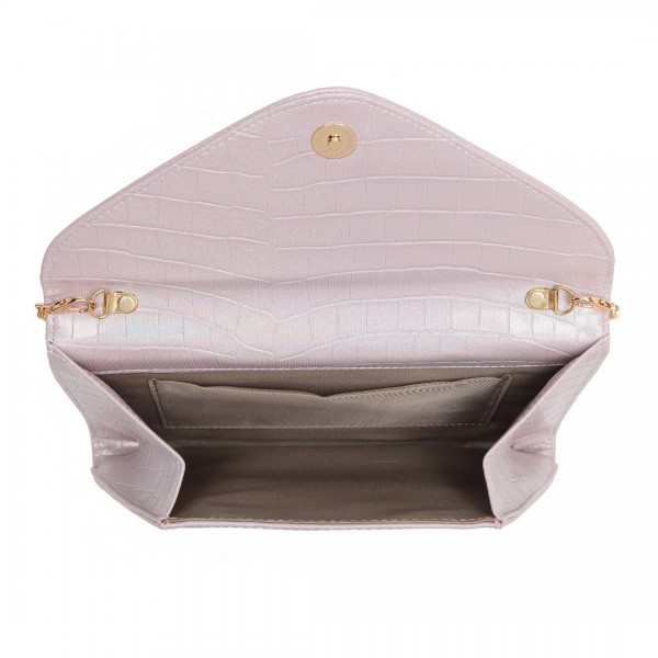 LP2223 - Miss Lulu Krokodil-Muster Klappe Unterarmtasche Leder Kette Abendtasche - Rosa