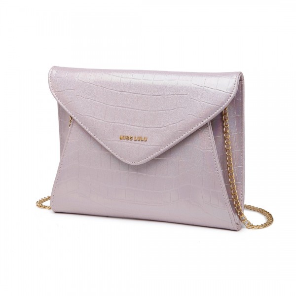 LP2223 - Miss Lulu Krokodil-Muster Klappe Unterarmtasche Leder Kette Abendtasche - Rosa