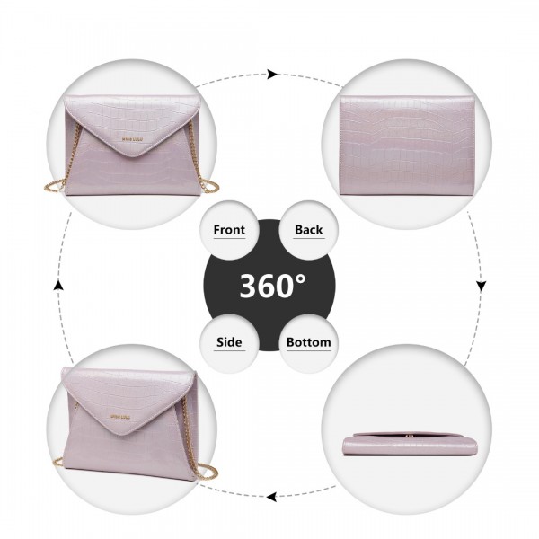 LP2223 - Miss Lulu Krokodil-Muster Klappe Unterarmtasche Leder Kette Abendtasche - Rosa