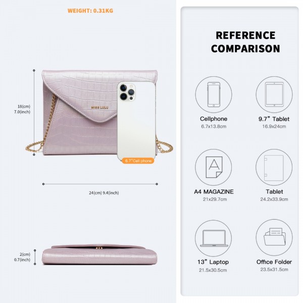 LP2223 - Miss Lulu Krokodil-Muster Klappe Unterarmtasche Leder Kette Abendtasche - Rosa