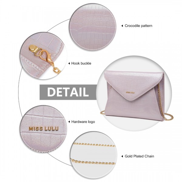 LP2223 - Miss Lulu Krokodil-Muster Klappe Unterarmtasche Leder Kette Abendtasche - Rosa