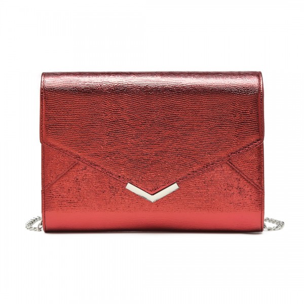 LP2306 - Miss Lulu Glitter Envelope Flap Clutch Evening Bag - Red