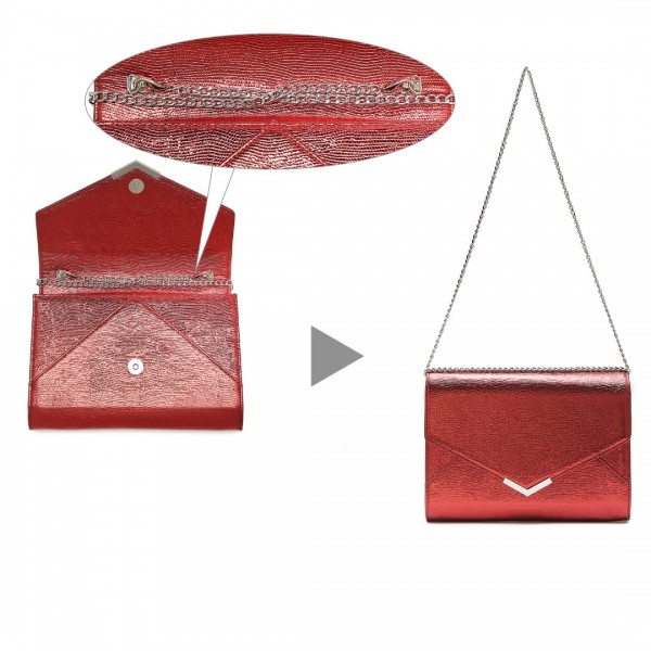 LP2306 - Miss Lulu Glitter Envelope Flap Clutch Evening Bag - Red