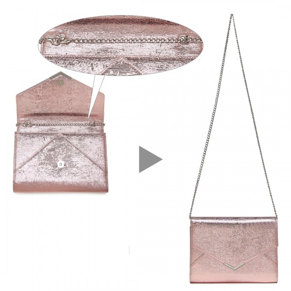 LP2306 - Miss Lulu Glitter Envelope Flap Clutch Evening Bag - Pink