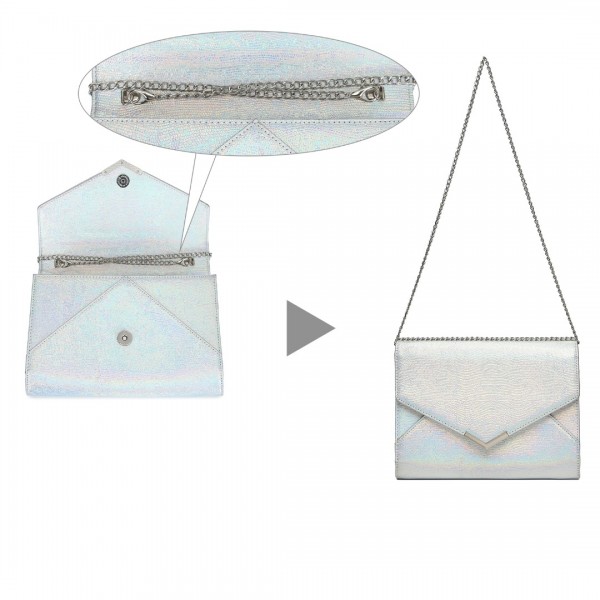 LP2306 - Miss Lulu Glitter Envelope Flap Clutch Evening Bag - Silver