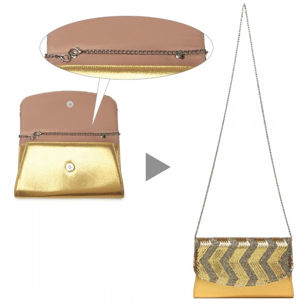 LP2311 - Miss Lulu Gorgeous Sequins Evening Clutch Bag Chain Shoulder Bag - Gold