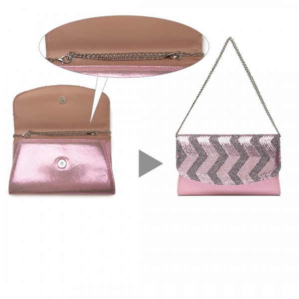 LP2311 - Miss Lulu Gorgeous Sequins Evening Clutch Bag Chain Shoulder Bag - Pink