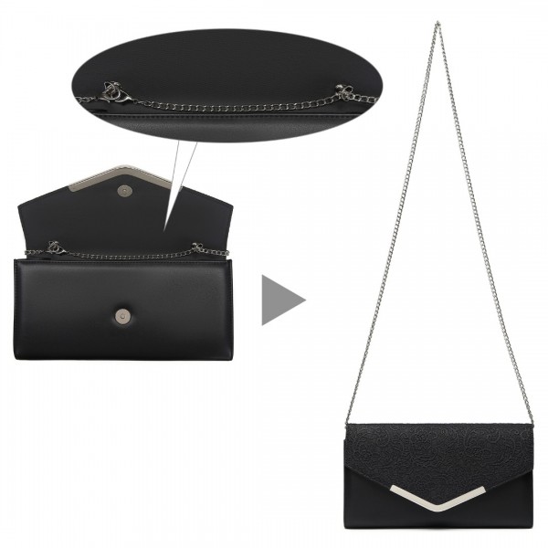 LP2312 - Miss Lulu Lace Envelope Flap Clutch Evening Bag - Black