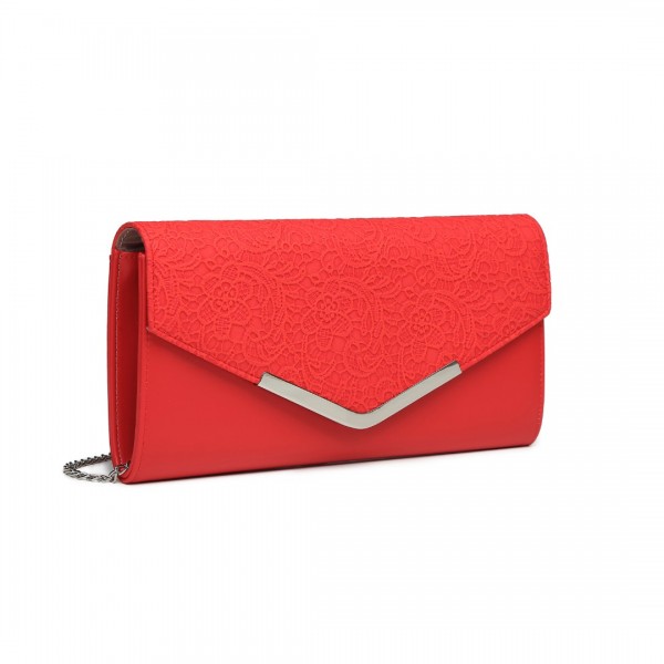 LP2312 - Miss Lulu Lace Envelope Flap Clutch Evening Bag - Red