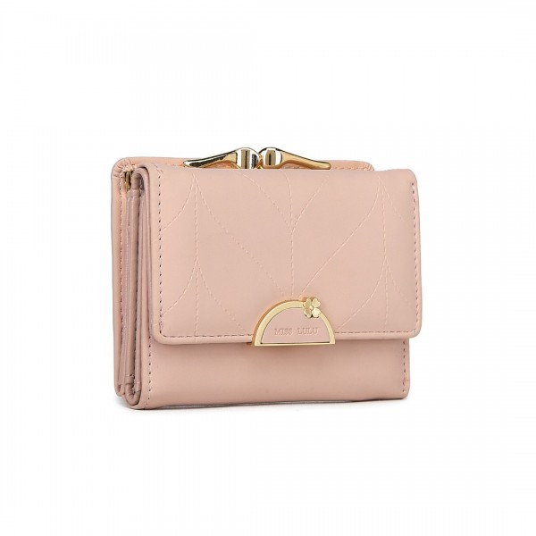 LP2335 - Miss Lulu PU Leather Half-Circle Petal Clasp Wallet - Pink