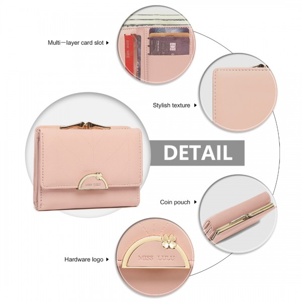 LP2335 - Miss Lulu PU Leather Half-Circle Petal Clasp Wallet - Pink