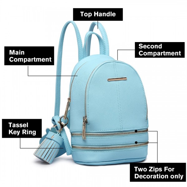 LT1705 - Miss Lulu PU Leather Look Small Fashion Backpack - Blue