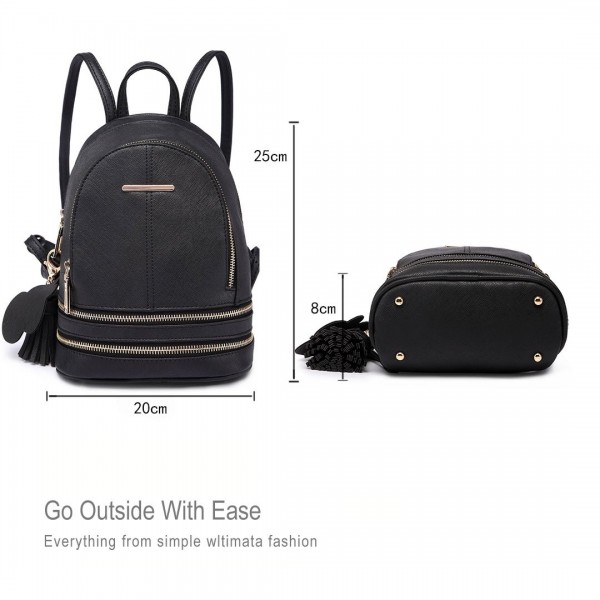 LT1705 - Miss Lulu PU Leather Look Small Fashion Backpack - Black