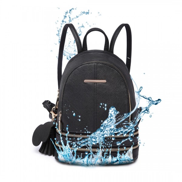 LT1705 - Miss Lulu PU Leather Look Small Fashion Backpack - Black