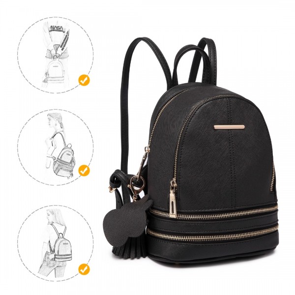 LT1705 - Miss Lulu PU Leather Look Small Fashion Backpack - Black
