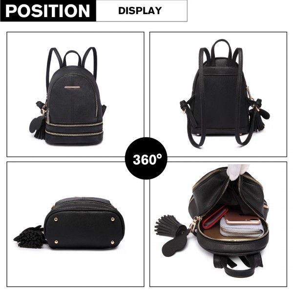 LT1705 - Miss Lulu PU Leather Look Small Fashion Backpack - Black