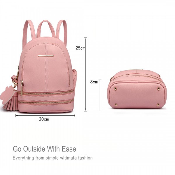 LT1705 - Miss Lulu PU Leather Look Small Fashion Backpack - Pink