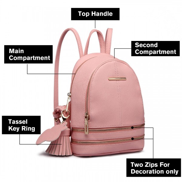 LT1705 - Miss Lulu PU Leather Look Small Fashion Backpack - Pink
