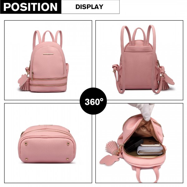 LT1705 - Miss Lulu PU Leather Look Small Fashion Backpack - Pink