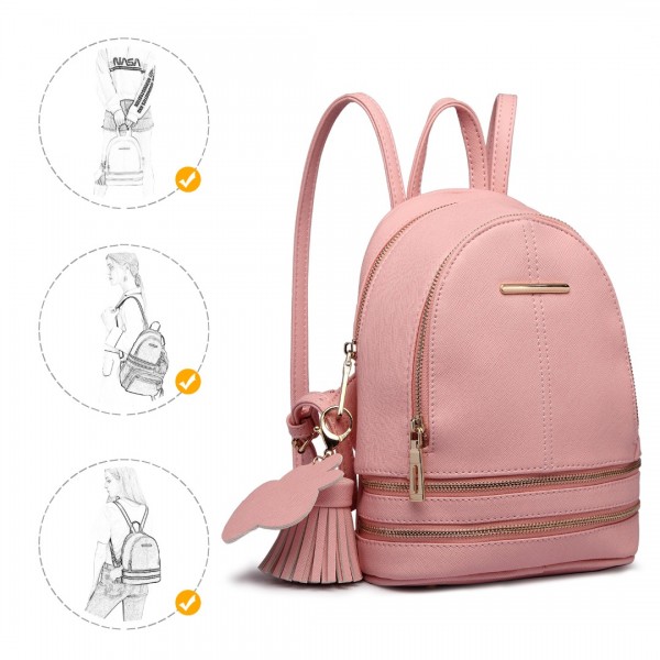 LT1705 - Miss Lulu PU Leather Look Small Fashion Backpack - Pink