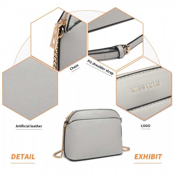 LT2101 - Miss Lulu Cross-Body Sleek Handbag - Grey