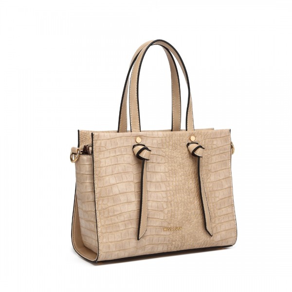 LT2135 - Miss Lulu Crocodile Pattern Large Capacity Leather Cross-body Handbag - Khaki