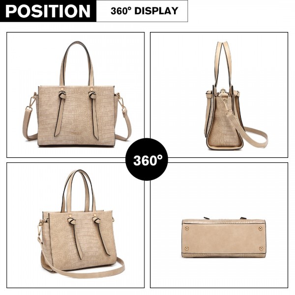 LT2135 - Miss Lulu Crocodile Pattern Large Capacity Leather Cross-body Handbag - Khaki