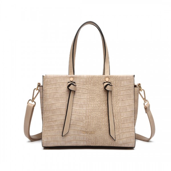 LT2135 - Miss Lulu Crocodile Pattern Large Capacity Leather Cross-body Handbag - Khaki