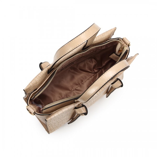 LT2135 - Miss Lulu Crocodile Pattern Large Capacity Leather Cross-body Handbag - Khaki