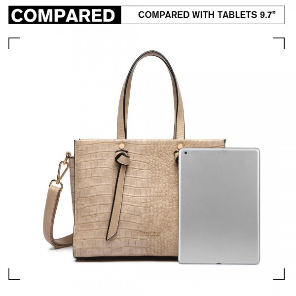 LT2135 - Miss Lulu Crocodile Pattern Large Capacity Leather Cross-body Handbag - Khaki